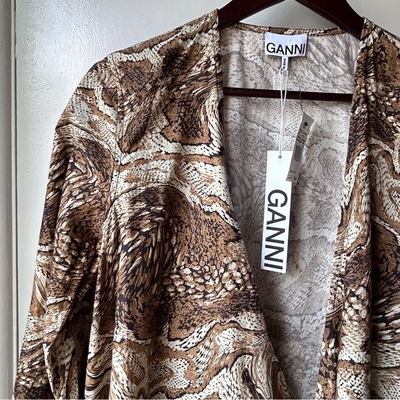 Nwt GANNI Tiger’s Eye Poplin Wrap Dress - Picture 6 of 15